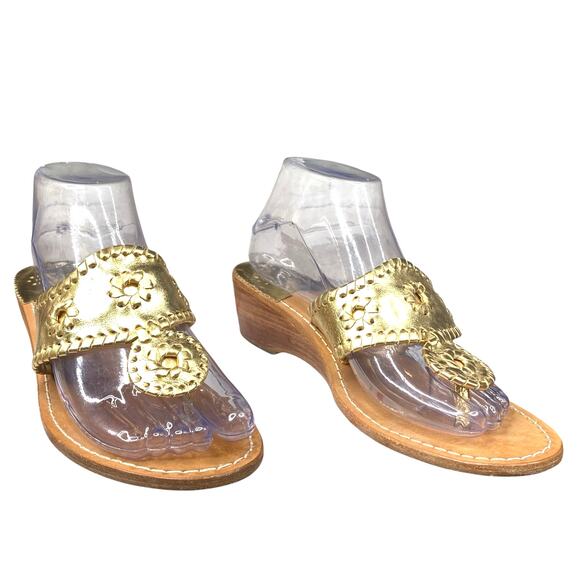 Jack Rogers Women’s Gold Leather Slip On Wedge Sandals Size US 9 - Picture 5 of 11